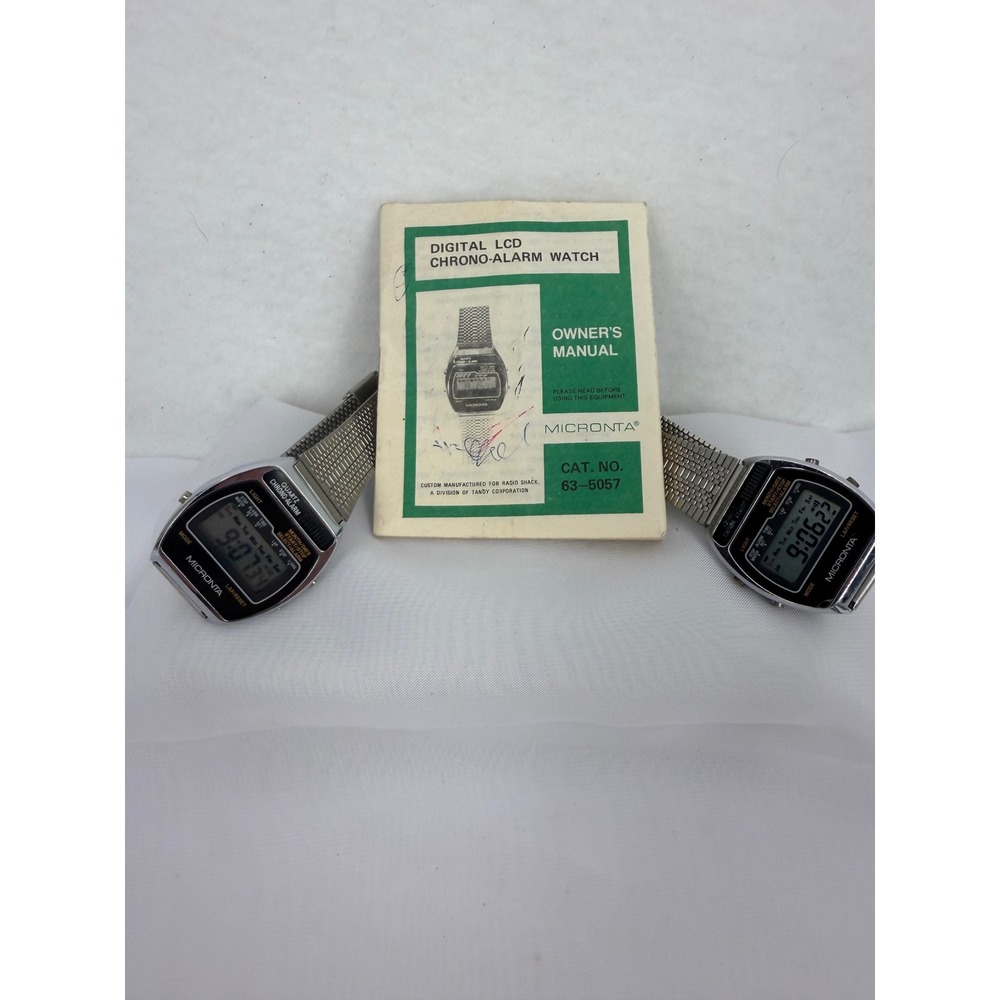 Vintage Micronta Digital LCD Chrono-Alarm Watch Lot 2 Radio Shack 63-5057 Manual